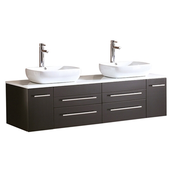 Fresca Bellezza 59" Espresso Modern Double Vessel Sink Cabinet with Top & Vessel Sinks