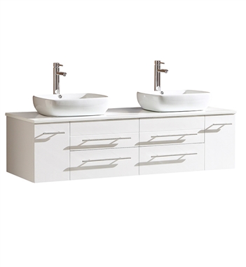 Fresca Bellezza 59" White Modern Double Sink Cabinet with Top & Vessel Sinks