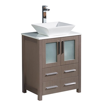 Fresca Torino 24" Gray Oak Modern Bathroom Cabinet with Top &Vessel Sink