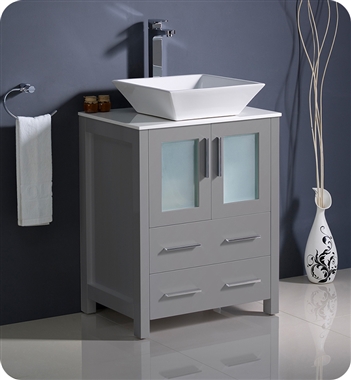 Fresca Torino 24" Grey Modern Bathroom Cabinet with Top &Vessel Sink