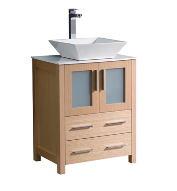 Fresca Torino 24" Light Oak Modern Bathroom Cabinet with Top & Vessel Sink