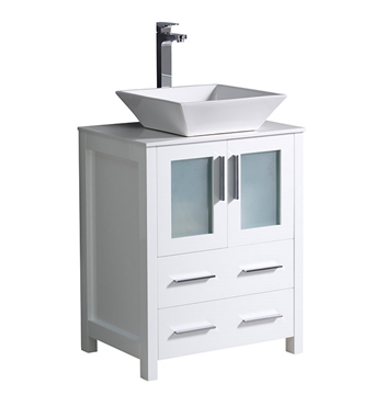 Fresca Torino 24" White Modern Bathroom Cabinet with Top & Vessel Sink