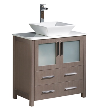 Fresca Torino 30" Gray Oak Modern Bathroom Cabinet with Top & Vessel Sink