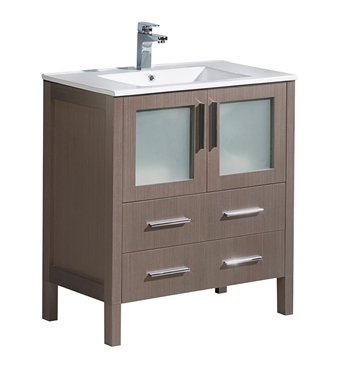 Fresca Torino 30" Gray Oak Modern Bathroom Cabinet with Integrated Sink