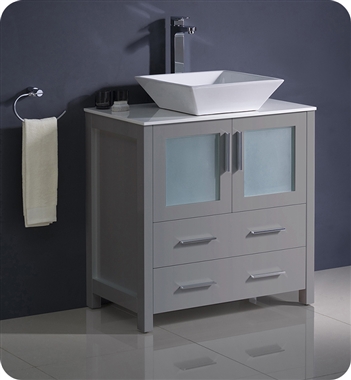 Fresca Torino 30" Grey Modern Bathroom Cabinet with Top & Vessel Sink
