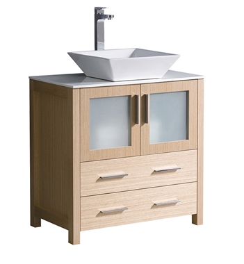Fresca Torino 30" Light Oak Modern Bathroom Cabinet with Top & Vessel Sink