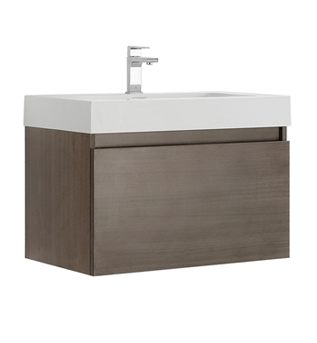 Fresca Mezzo 30" Gray Oak Wall Hung Modern Bathroom Cabinet with Integrated Sink