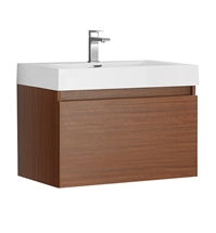 Fresca Mezzo 30" Teak Wall Hung Modern Bathroom Cabinet with Integrated Sink
