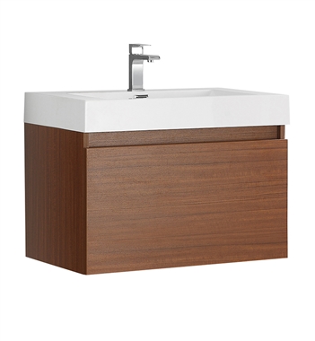 Fresca Mezzo 30" Teak Wall Hung Modern Bathroom Cabinet with Integrated Sink