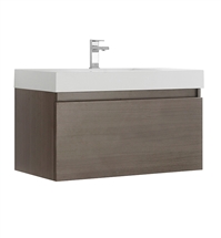 Fresca Mezzo 36" Gray Oak Wall Hung Modern Bathroom Cabinet with Integrated Sink
