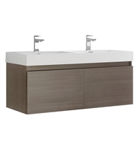 Fresca Mezzo 48" Gray Oak Wall Hung Double Sink Modern Bathroom Cabinet with Integrated Sink