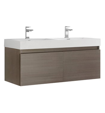 Fresca Mezzo 48" Gray Oak Wall Hung Double Sink Modern Bathroom Cabinet with Integrated Sink