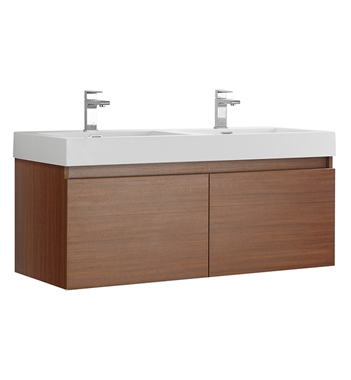 Fresca Mezzo 48" Teak Wall Hung Double Sink Modern Bathroom Cabinet with Integrated Sink