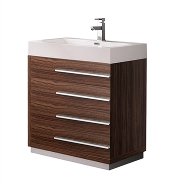 Fresca Livello 30" Walnut Modern Bathroom Cabinet with Integrated Sink
