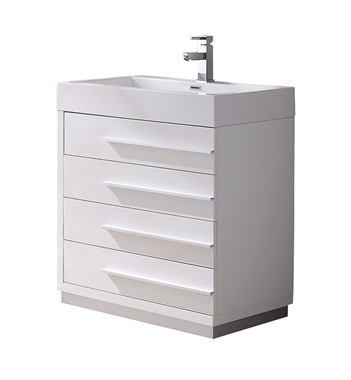 Fresca Livello 30" White Modern Bathroom Cabinet with Integrated Sink