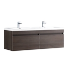 Fresca Largo 57" Gray Oak Modern Double Sink Bathroom Cabinet with Integrated Sinks