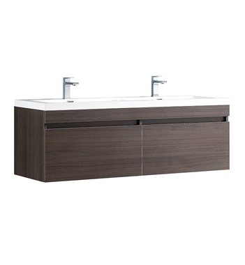 Fresca Largo 57" Gray Oak Modern Double Sink Bathroom Cabinet with Integrated Sinks