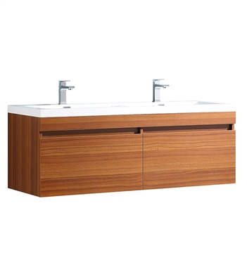 Fresca Largo 57" Teak Modern Double Sink Bathroom Cabinet with Integrated Sinks