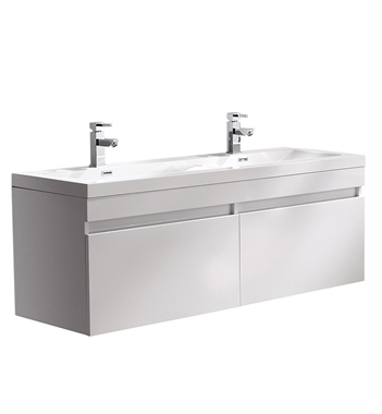 Fresca Largo 57" White Modern Double Sink Bathroom Cabinet with Integrated Sinks