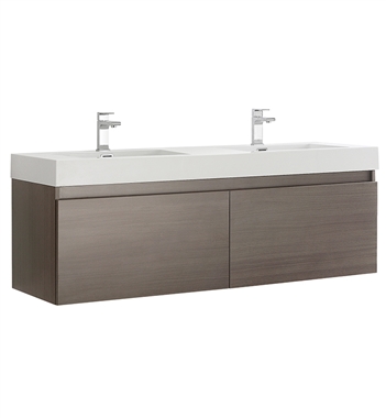 Fresca Mezzo 60" Gray Oak Wall Hung Double Sink Modern Bathroom Cabinet with Integrated Sink