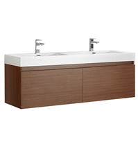 Fresca Mezzo 60" Teak Wall Hung Double Sink Modern Bathroom Cabinet with Integrated Sink