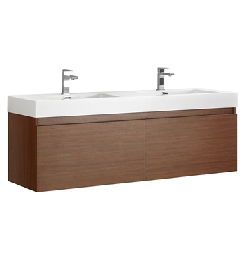 Fresca Mezzo 60" Teak Wall Hung Double Sink Modern Bathroom Cabinet with Integrated Sink