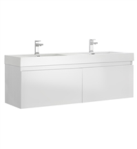 Fresca Mezzo 60" White Wall Hung Double Sink Modern Bathroom Cabinet with Integrated Sink