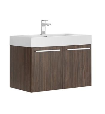 Fresca Vista 30" Walnut Wall Hung Modern Bathroom Cabinet with Integrated Sink