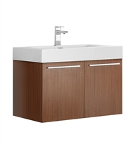 Fresca Vista 30" Teak Wall Hung Modern Bathroom Cabinet with Integrated Sink