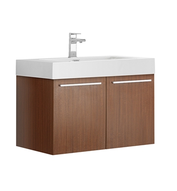 Fresca Vista 30" Teak Wall Hung Modern Bathroom Cabinet with Integrated Sink