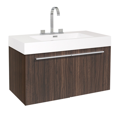 Fresca Vista 36" Walnut Modern Bathroom Cabinet with Integrated Sink