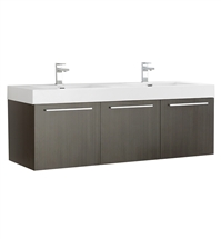 Fresca Vista 60" Gray Oak Wall Hung Double Sink Modern Bathroom Cabinet with Integrated Sink