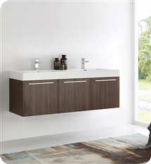 Fresca Vista 60" Walnut Wall Hung Double Sink Modern Bathroom Cabinet with Integrated Sink