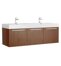 Fresca Vista 60" Teak Wall Hung Double Sink Modern Bathroom Cabinet with Integrated Sink