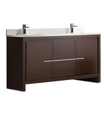 Fresca Allier 60" Wenge Brown Modern Double Sink Bathroom Cabinet with Top & Sinks
