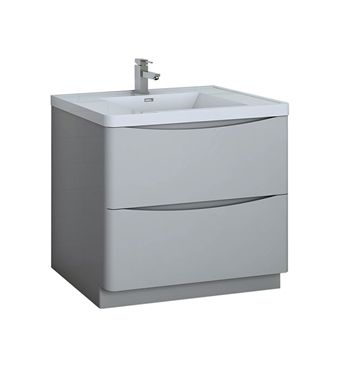 Fresca Tuscany 36" Glossy Gray Free Standing Modern Bathroom Cabinet with Integrated Sink