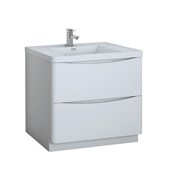 Fresca Tuscany 36" Glossy White Free Standing Modern Bathroom Cabinet with Integrated Sink