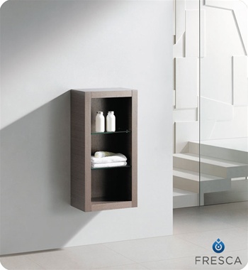 Fresca Gray Oak Bathroom Linen Side Cabinet w/ 2 Glass Shelves