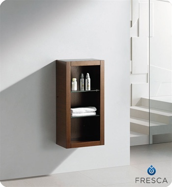 Fresca Wenge Brown Bathroom Linen Side Cabinet w/ 2 Glass Shelves