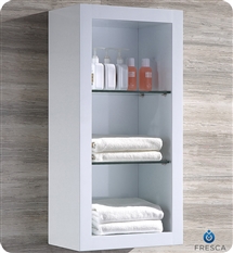 Fresca Bathroom Linen Side Cabinet with 2 Glass Shelves in White