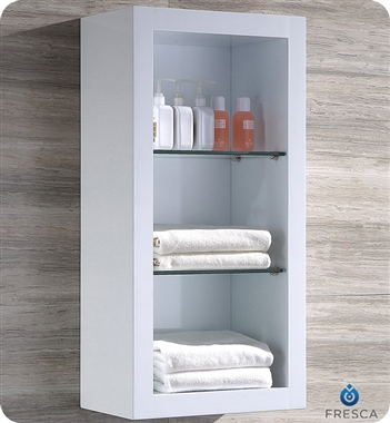 Fresca Bathroom Linen Side Cabinet with 2 Glass Shelves in White