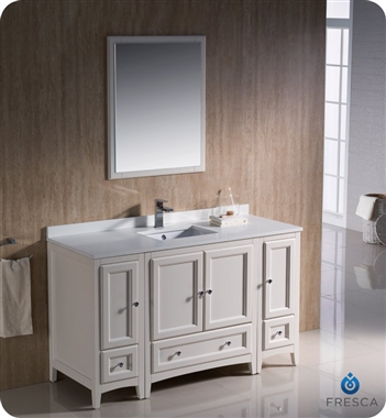 Fresca Oxford 54" Traditional Bathroom Vanity with 2 Side Cabinets in Antique White