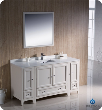 Fresca Oxford 60" Traditional Bathroom Vanity with 2 Side Cabinets in Antique White