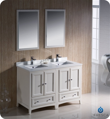 Fresca Oxford 48" Traditional Double Sink Bathroom Vanity in Antique White