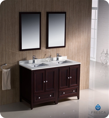 Fresca Oxford 48" Mahogany Traditional Double Sink Bathroom Vanity