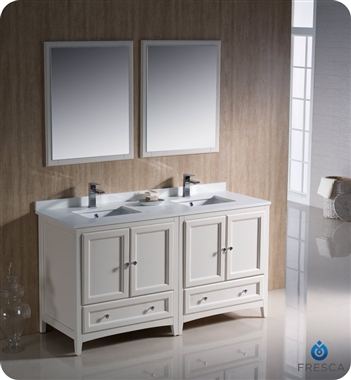 Fresca Oxford 60" Traditional Double Sink Bathroom Vanity in Antique White
