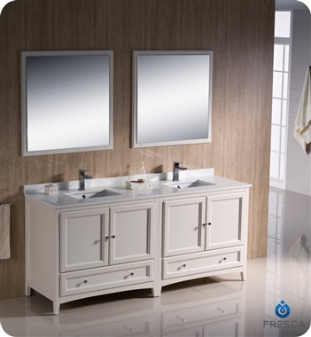 Fresca Oxford 72" Traditional Double Sink Bathroom Vanity in Antique White