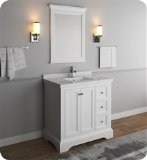Fresca Windsor 36" Matte White Traditional Bathroom Vanity with Mirror