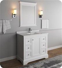 Fresca Windsor 40" Matte White Traditional Bathroom Vanity with Mirror