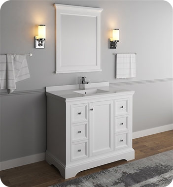 Fresca Windsor 40" Matte White Traditional Bathroom Vanity with Mirror